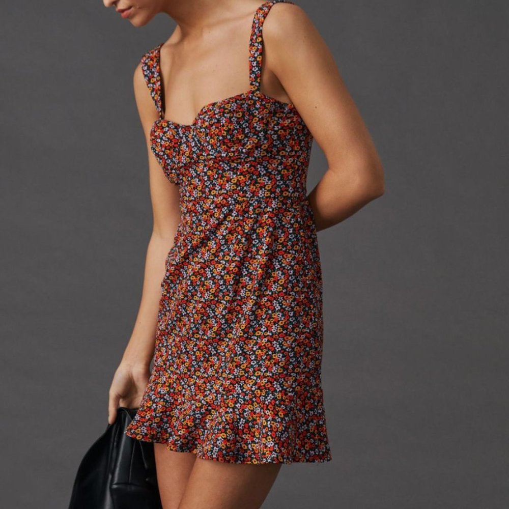 ⭐️ Hutch Ditsy Floral Corset Hipster Hippie Art Boho Peasant Chic Hip Mini Dress